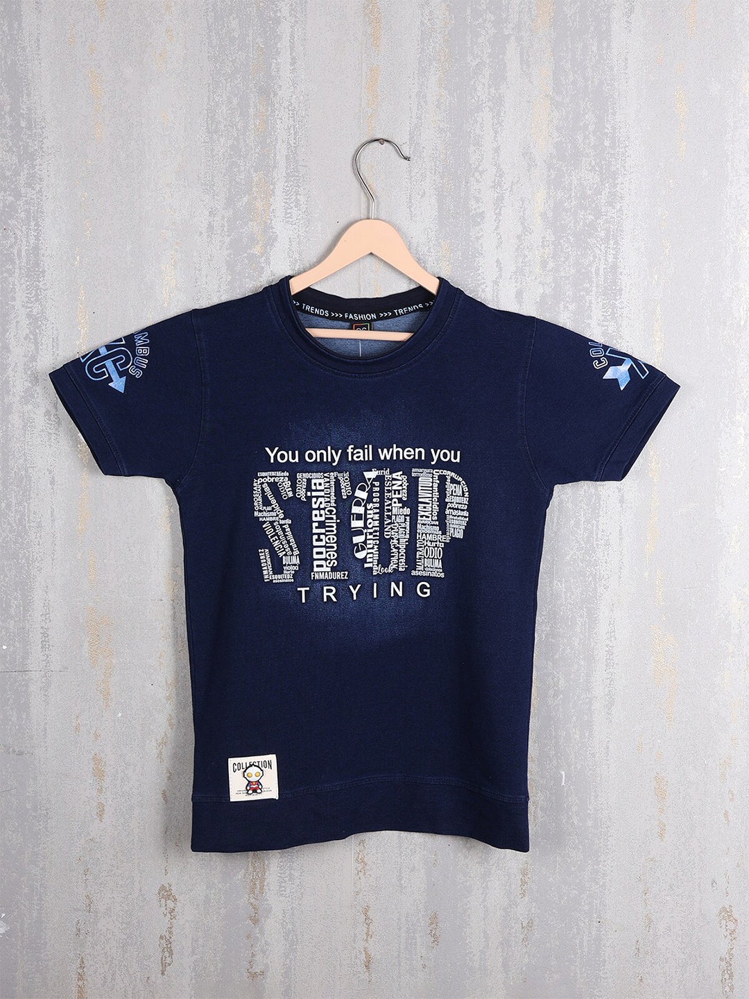 

Albion Boys Typography Printed Applique T-shirt, Blue