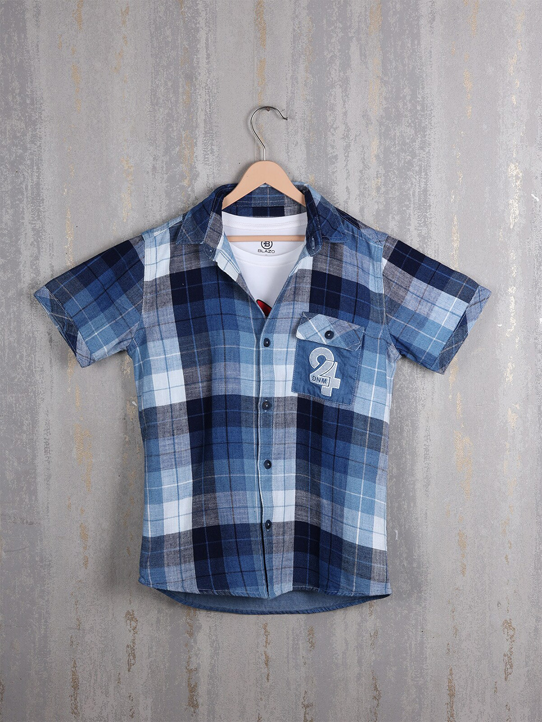 

Albion By CnM Boys Original Tartan Checks Opaque Checked Casual Shirt, Blue