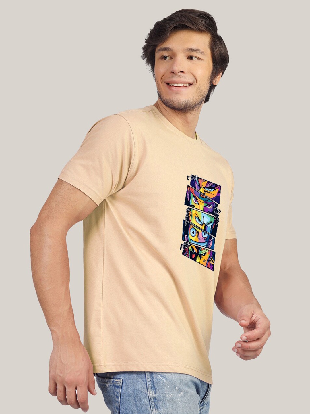 

Greylongg Typography Printed Cotton T-shirt, Beige