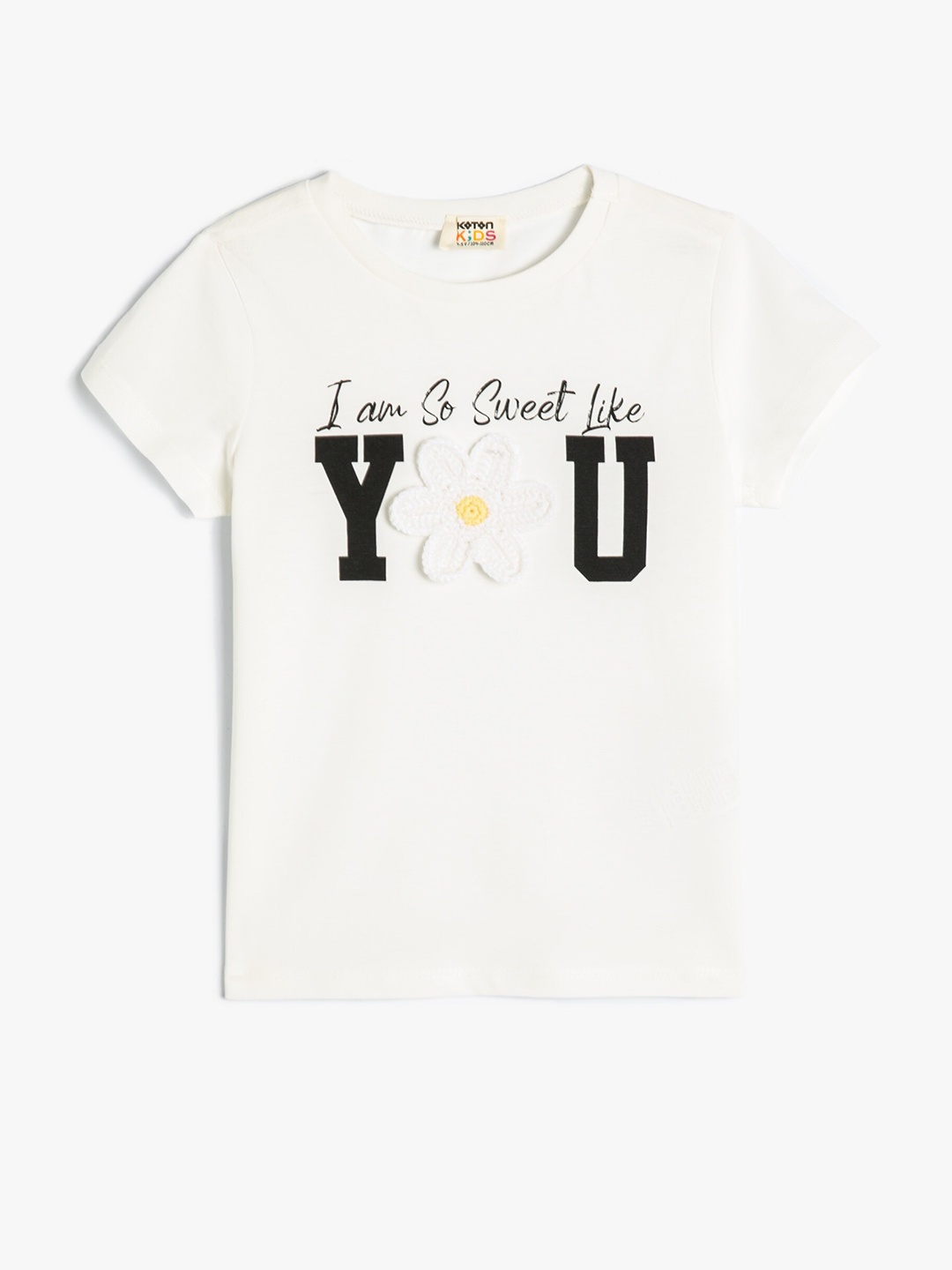 

Koton Girls Typography Printed Pure Cotton Casual T-shirt, White