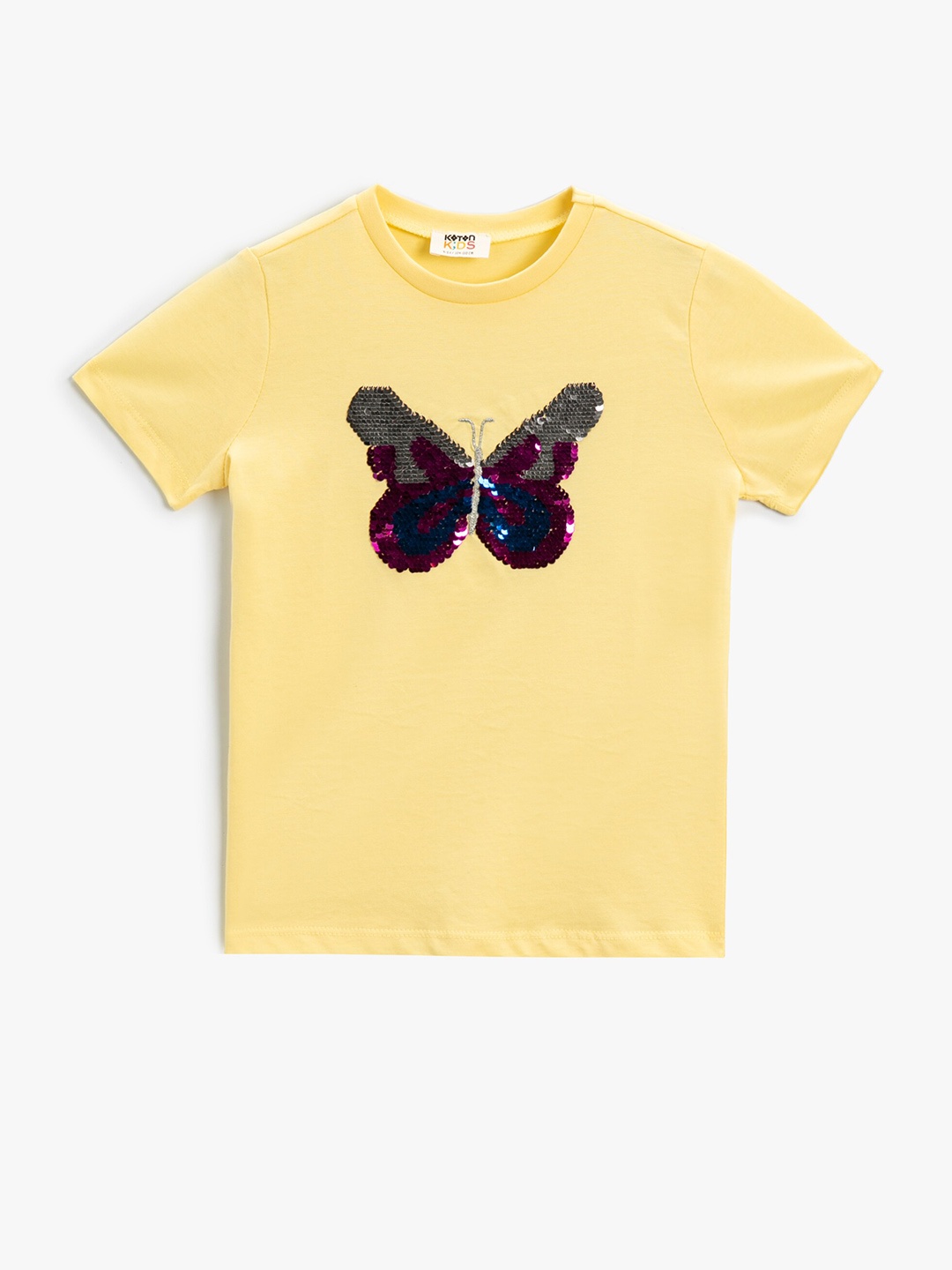 

Koton Girls Round Neck Printed Cotton T-shirt, Yellow