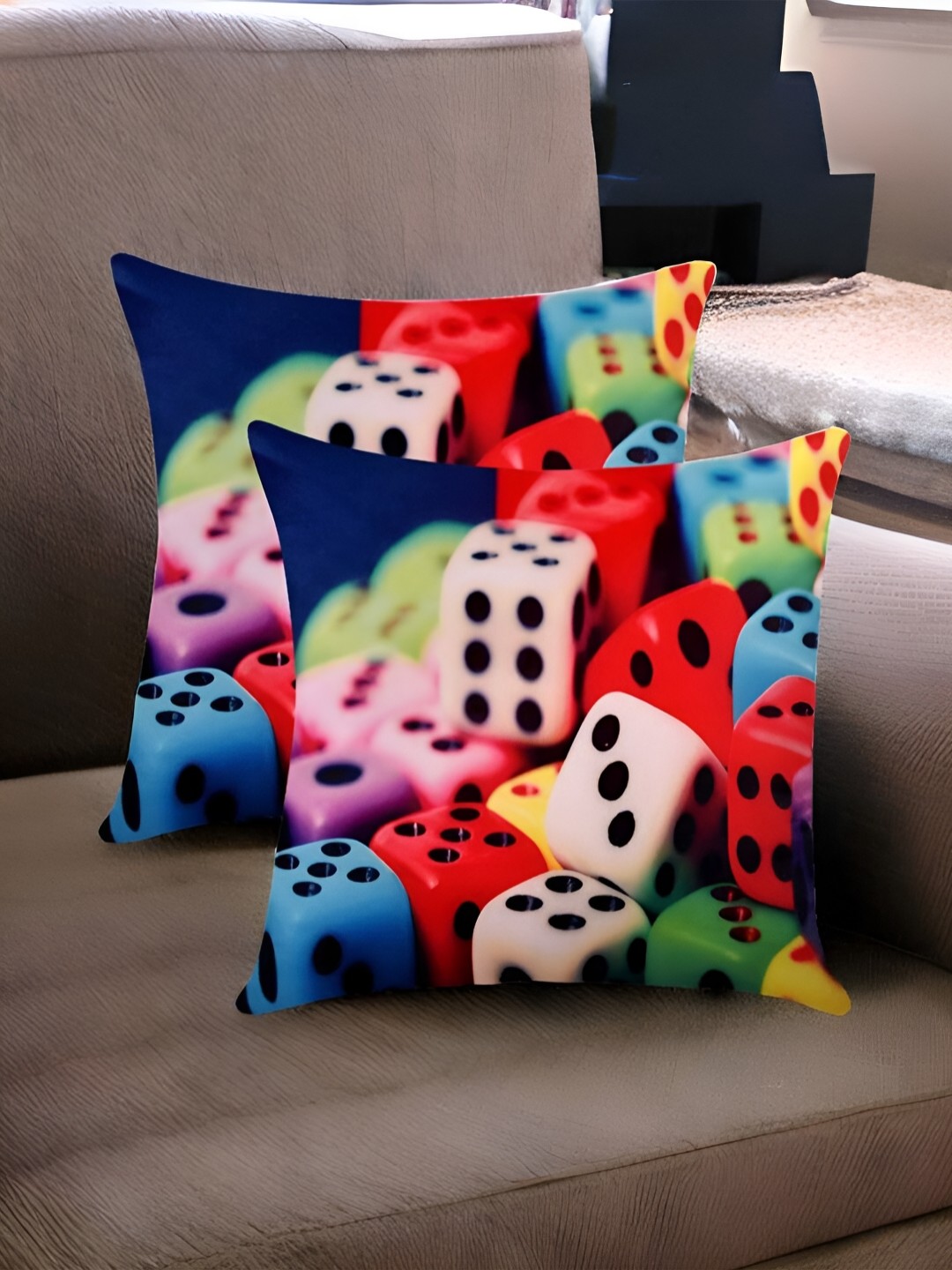 

First Row Blue & Red 2 Pieces Geometric Square Cushion Covers