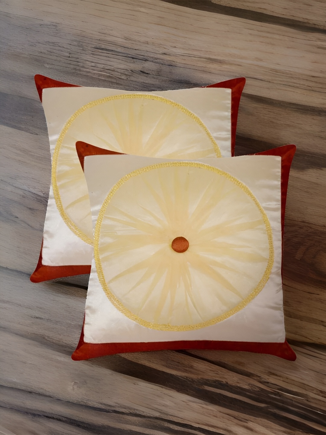 

First Row White & Red 2 Pieces Geometric Square Cushion Covers