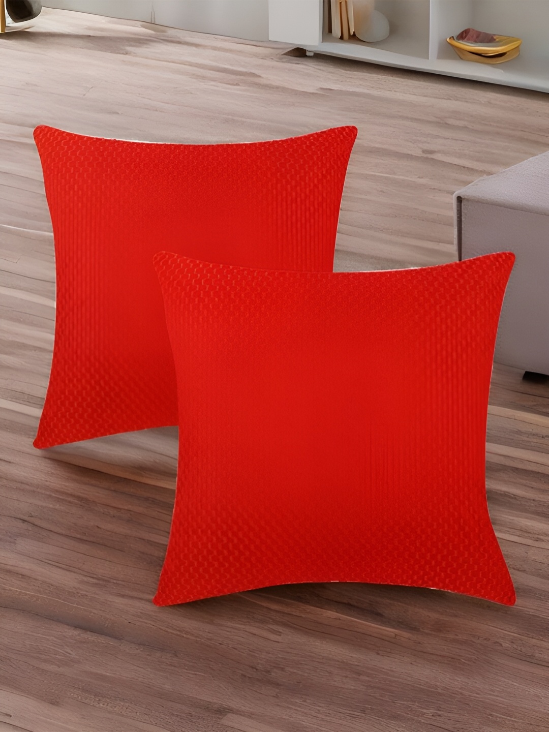

First Row Red 2 Pieces Cotton Square Cushion Covers