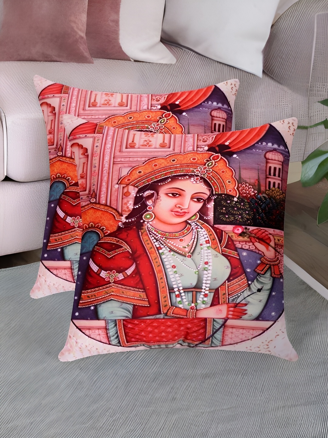 

First Row Red & Blue 2 Pieces Ethnic Motifs Square Cushion Covers
