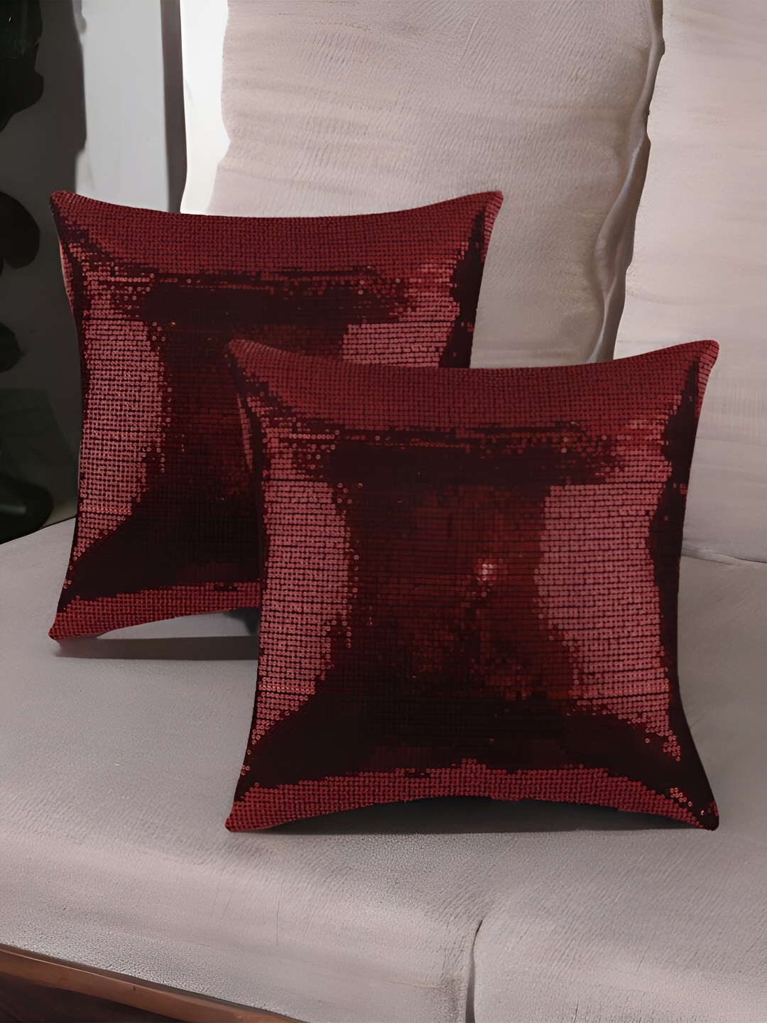 

First Row Maroon 2 Pieces Embellished Square Cushion Covers