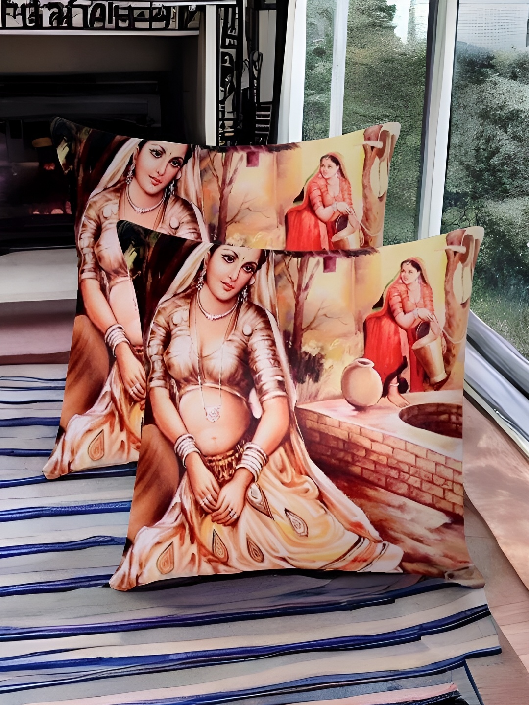 

First Row Black & Red 2 Pieces Self Design Square Cushion Covers