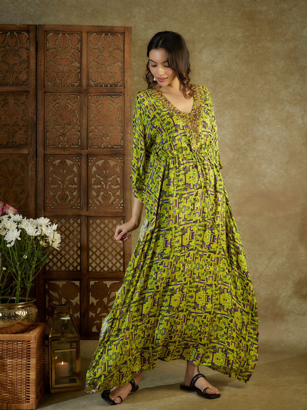 

Mehak Murpana Printed Kaftan Dress, Green