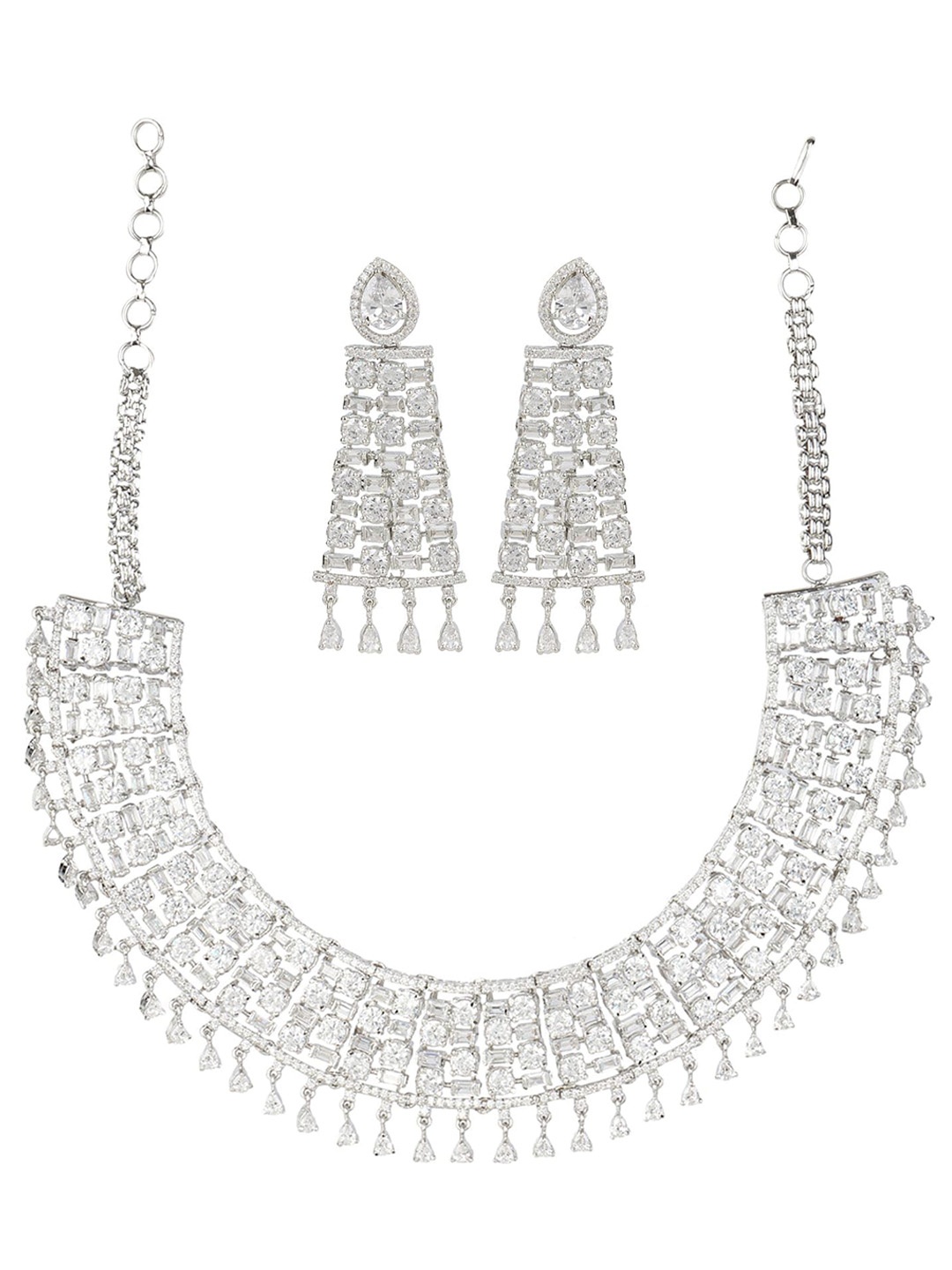 

AURAA TRENDS Rhodium-Plated Crystals-Studded Jewellery Set, Silver