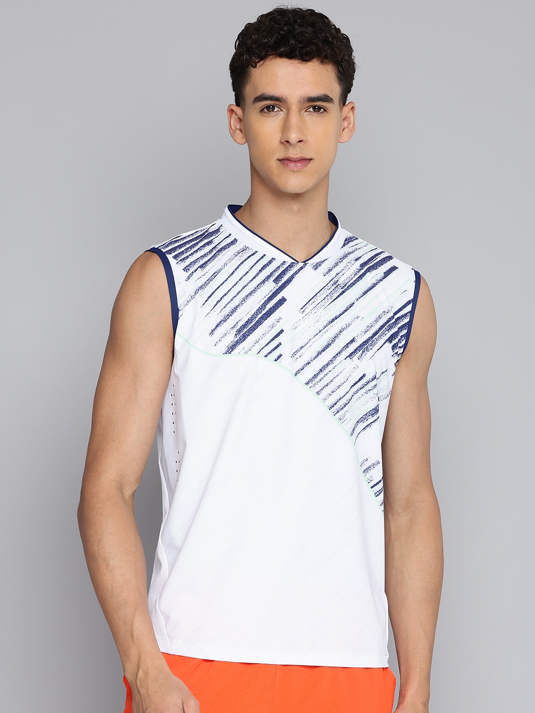 

PERFLY By Decathlon Men Sleeveless Printed Lightweight Badminton T-Shirt, White