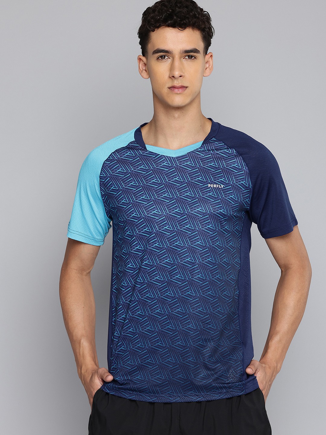 

PERFLY By Decathlon Men Navy Blue Printed Lightweight Badminton T-Shirt
