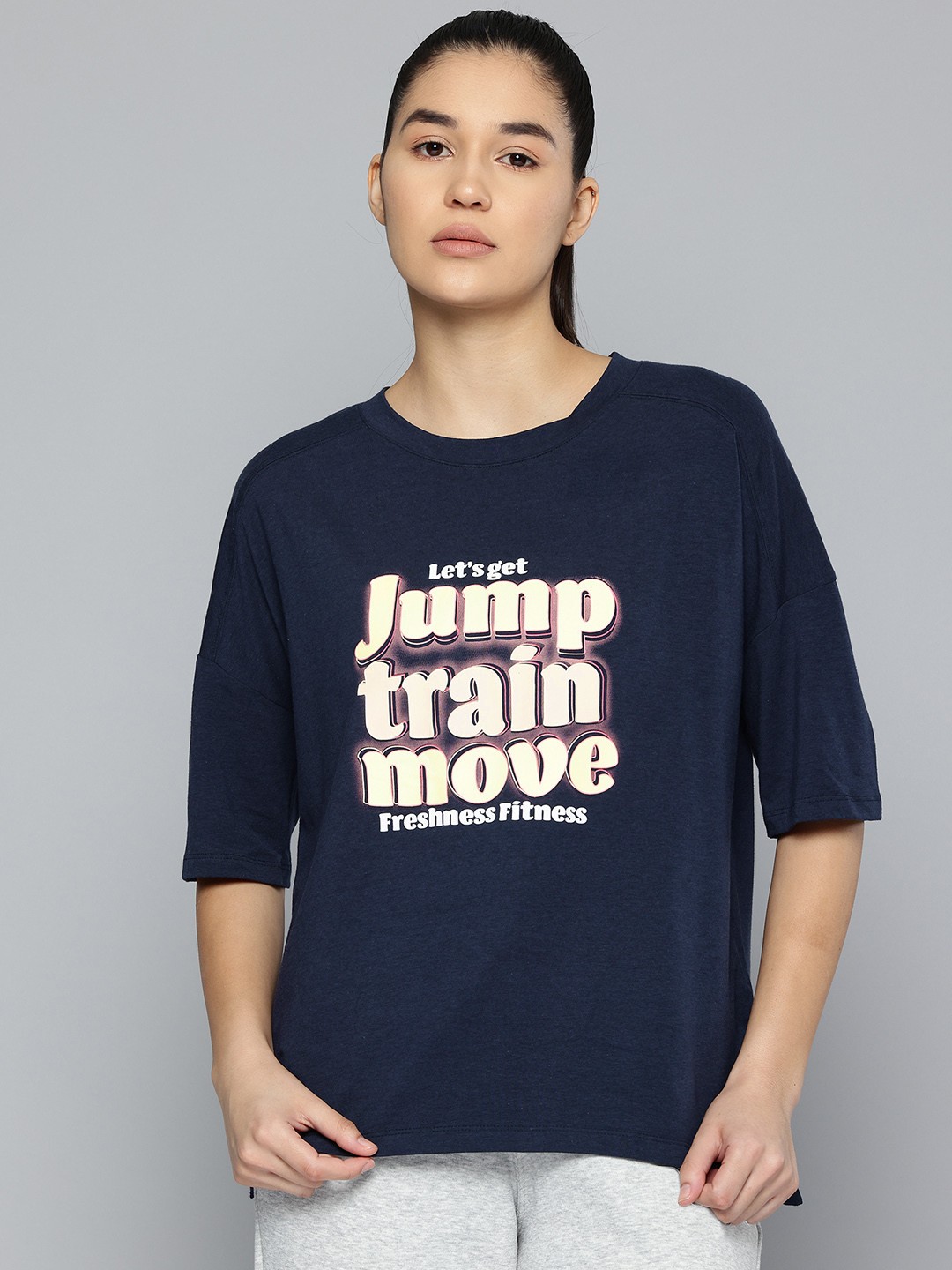 

Domyos By Decathlon Printed Drop-Shoulder Sports T-shirt, Navy blue