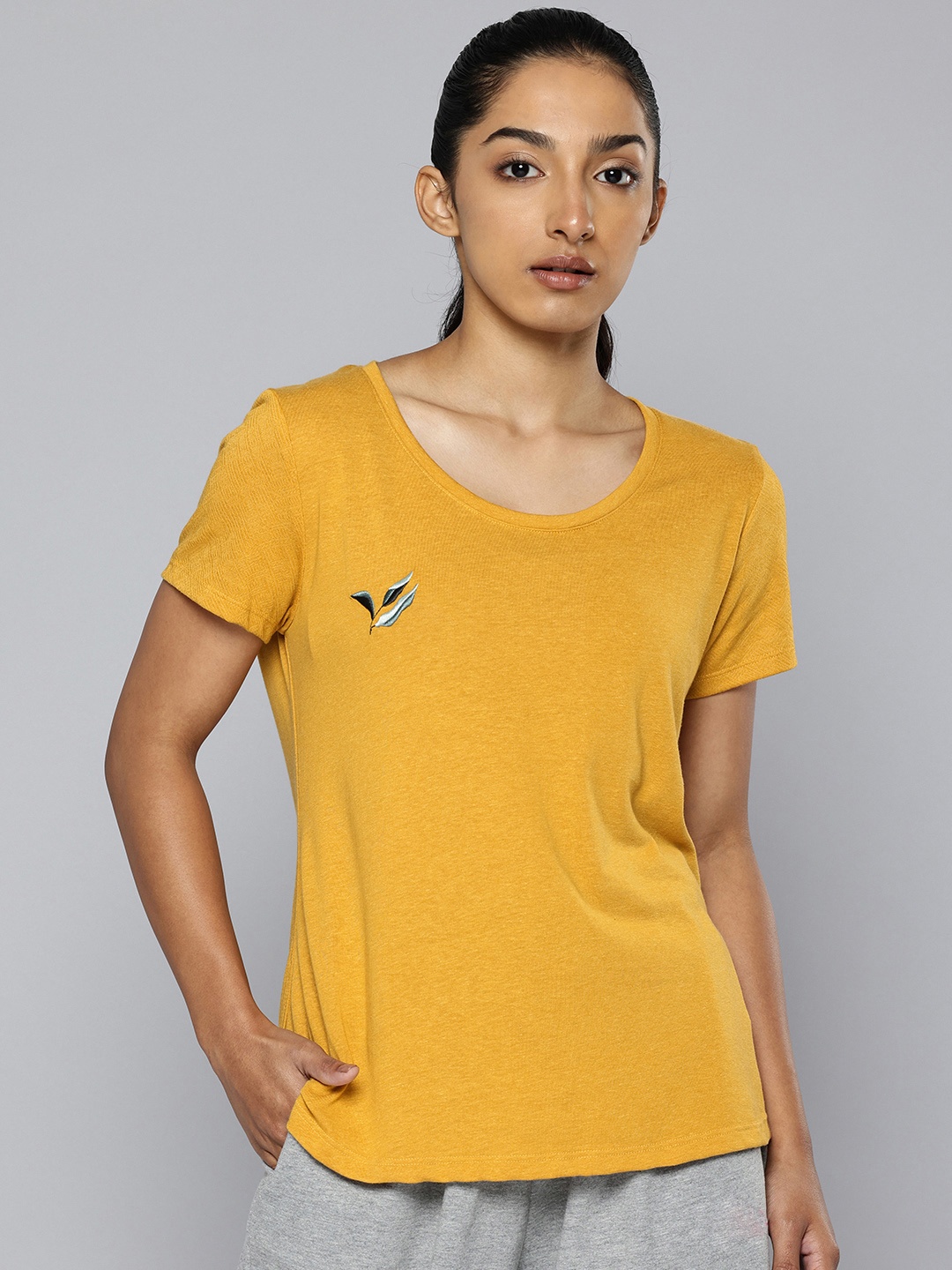 

Quechua By Decathlon Women Yellow Half Sleeve Cotton T-Shirt, Mustard