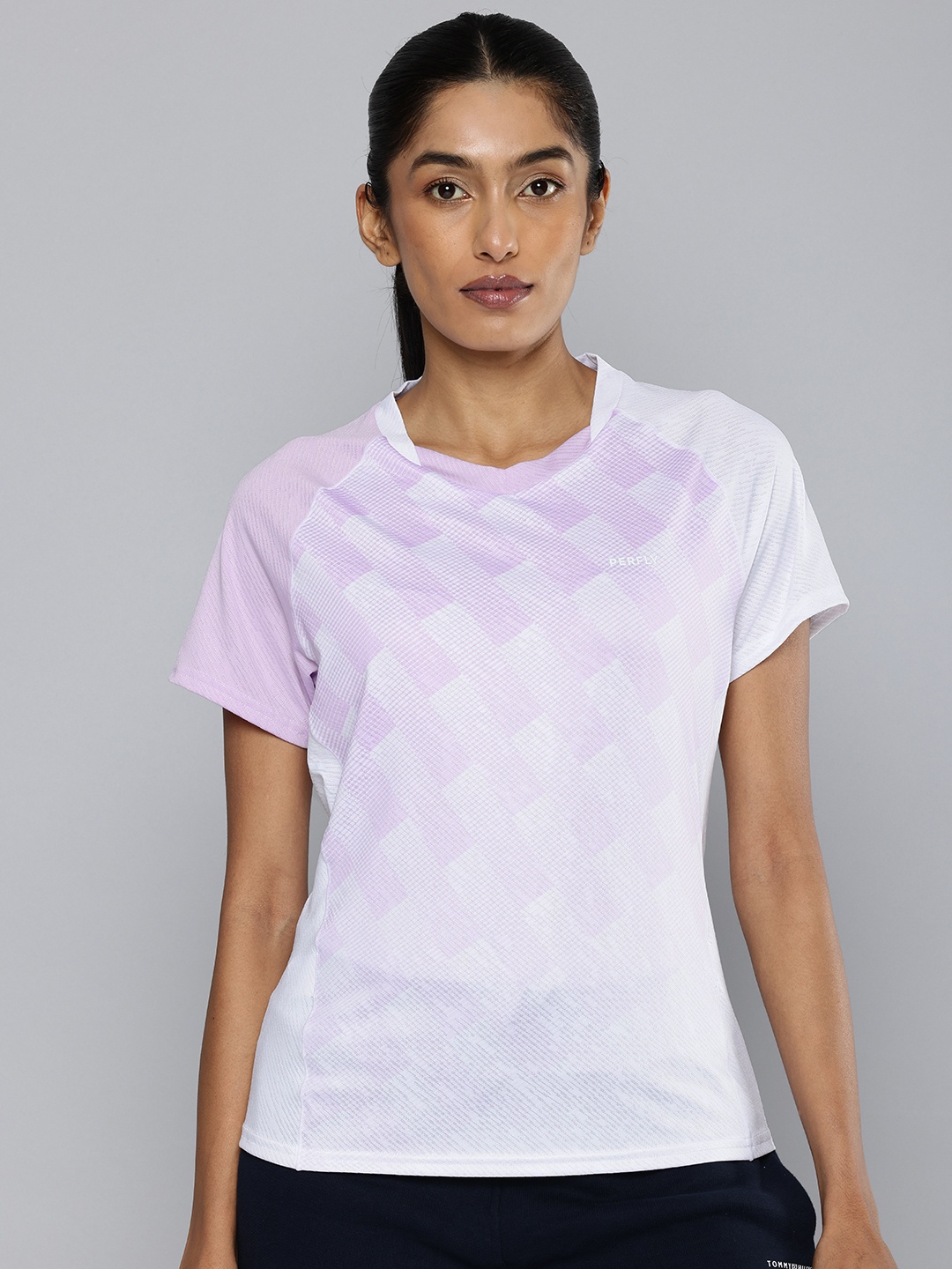 

PERFLY By Decathlon Women Pink Printed Lightweight Badminton T-Shirt, White