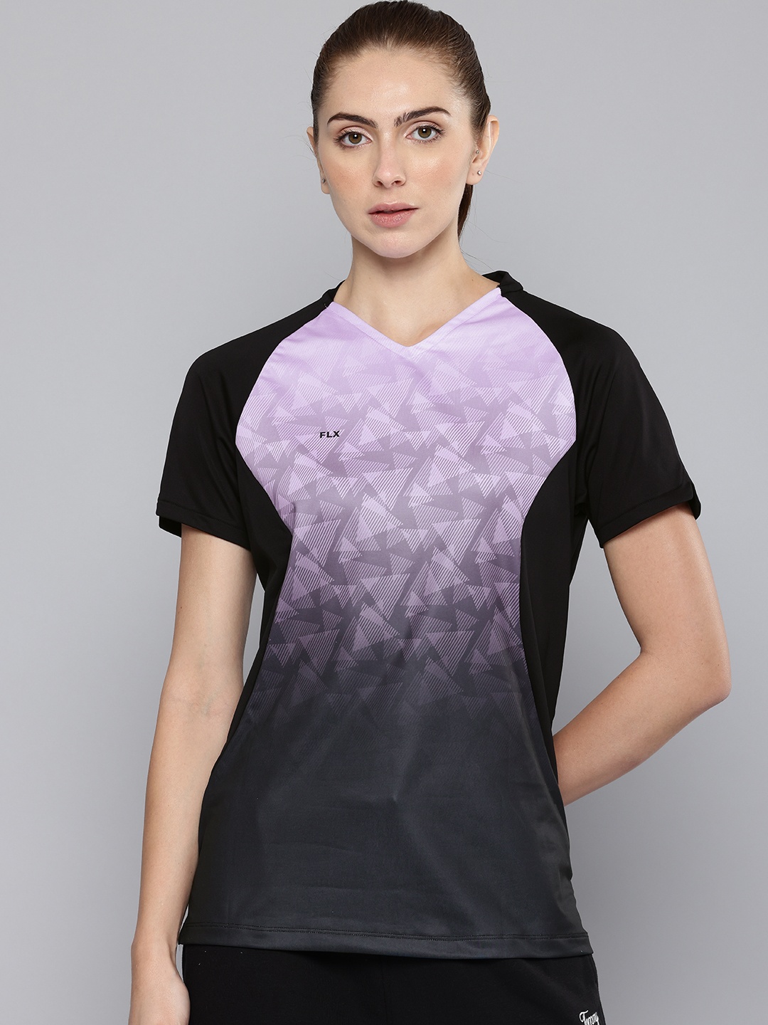 

FLX By Decathlon Women Black Mauve Breathable Cricket T-Shirt