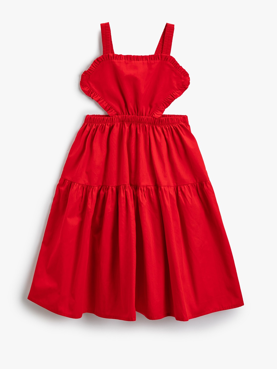 

Koton Girls Shoulder Straps Sleeveless Cut-Outs Cotton Fit & Flare Dress, Red