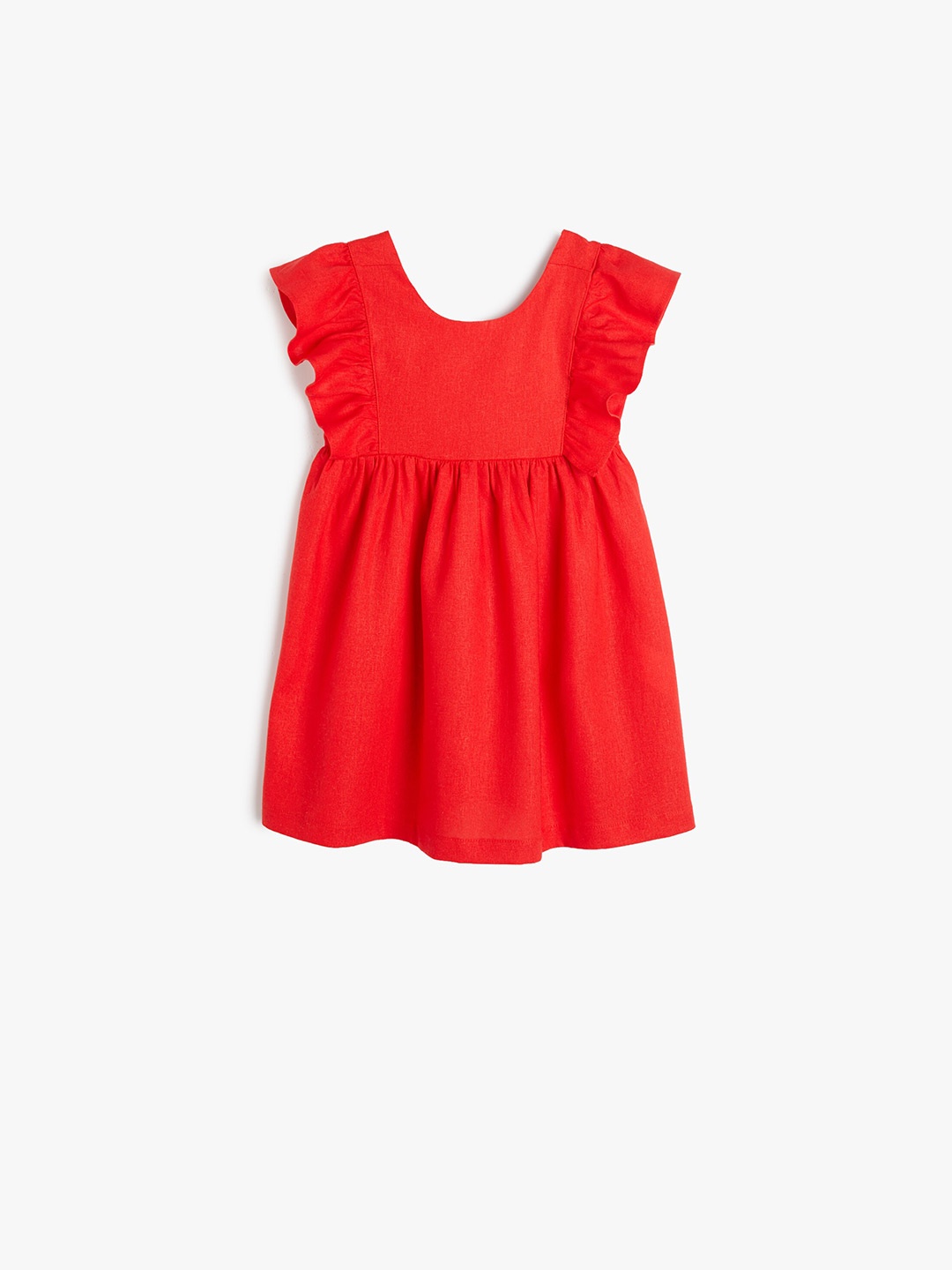 

Koton Girls Flutter Sleeve Linen Fit & Flare Dress, Red