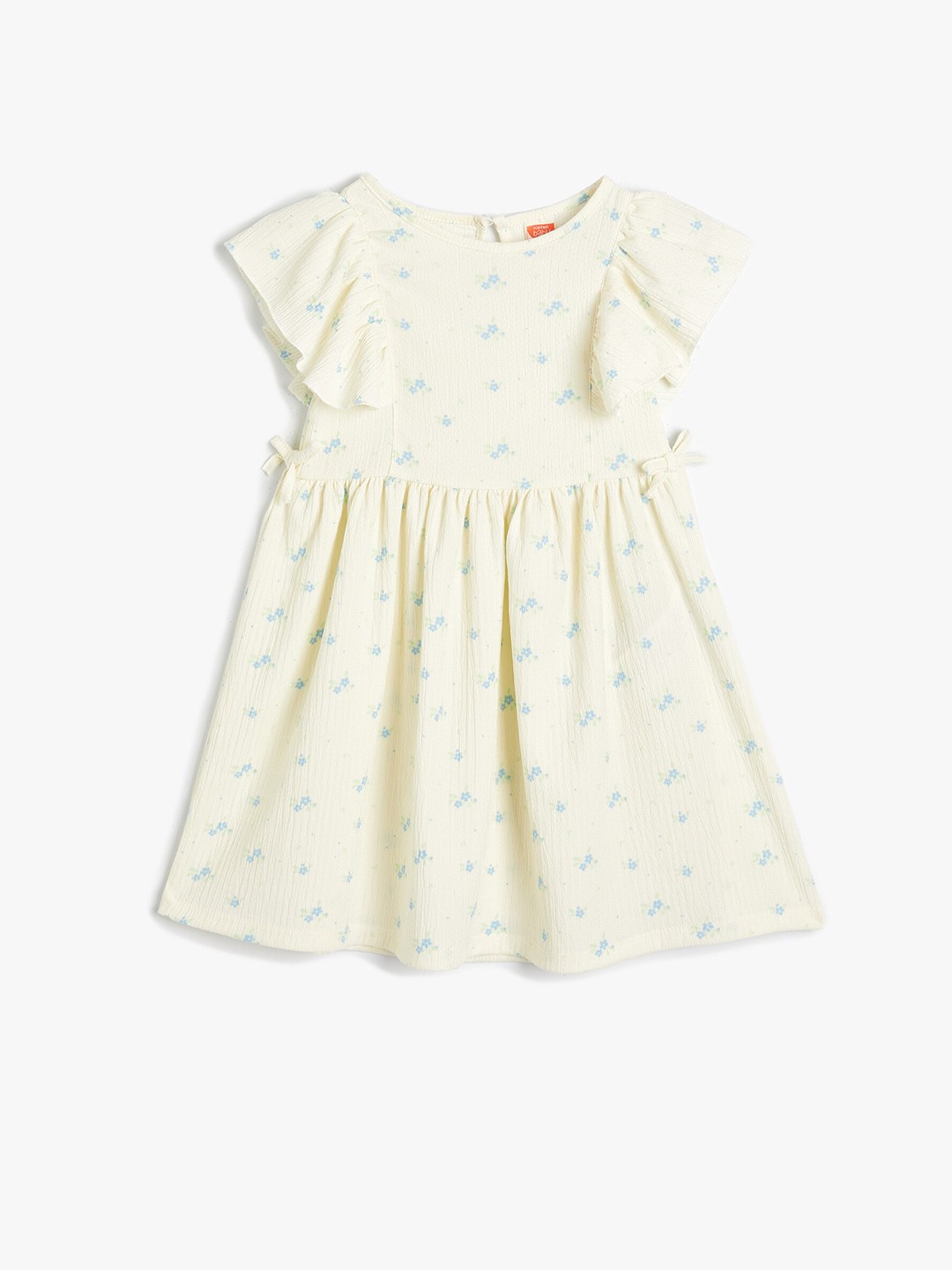 

Koton Girls Conversational Printed Round Neck Flutter Sleeve A-Line Dress, Beige