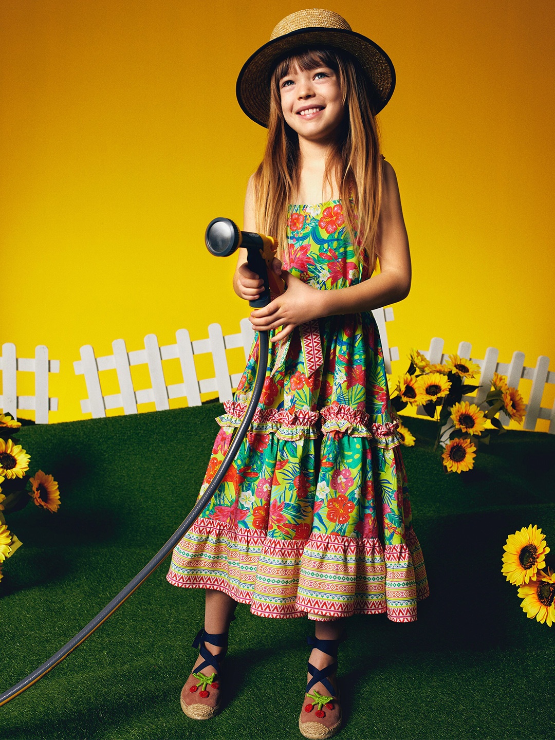 

Koton Girls Floral Printed Square Neck Sleeveless Fit & Flare Dress, Pink