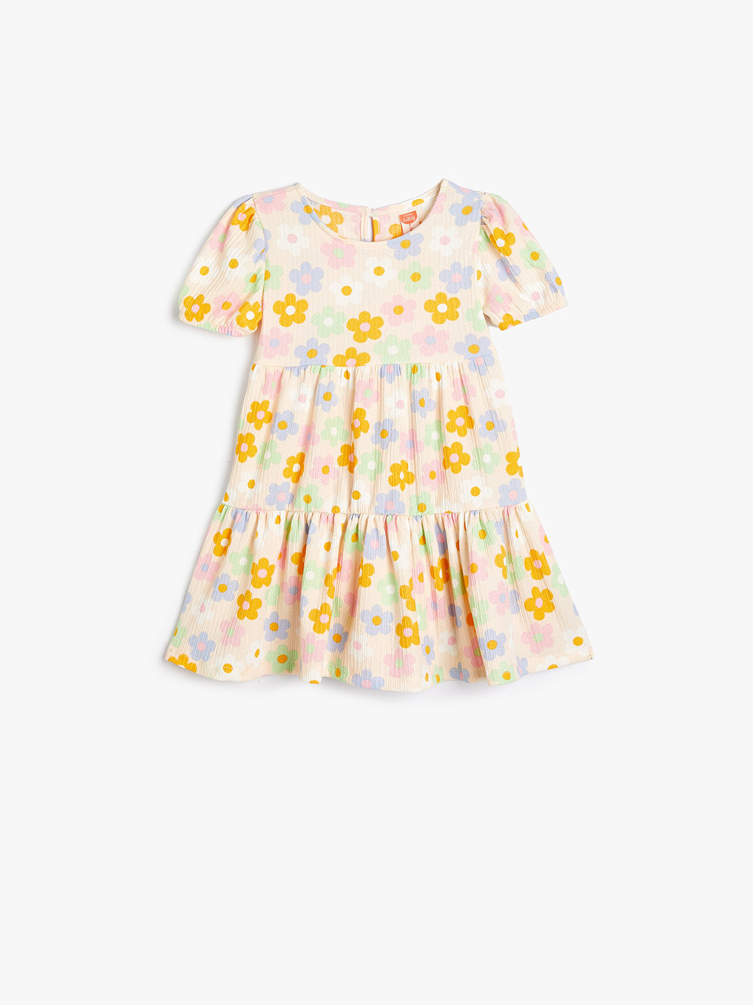 

Koton Girls Floral Printed Round Neck Layered Short Sleeves A-Line Dress, Beige