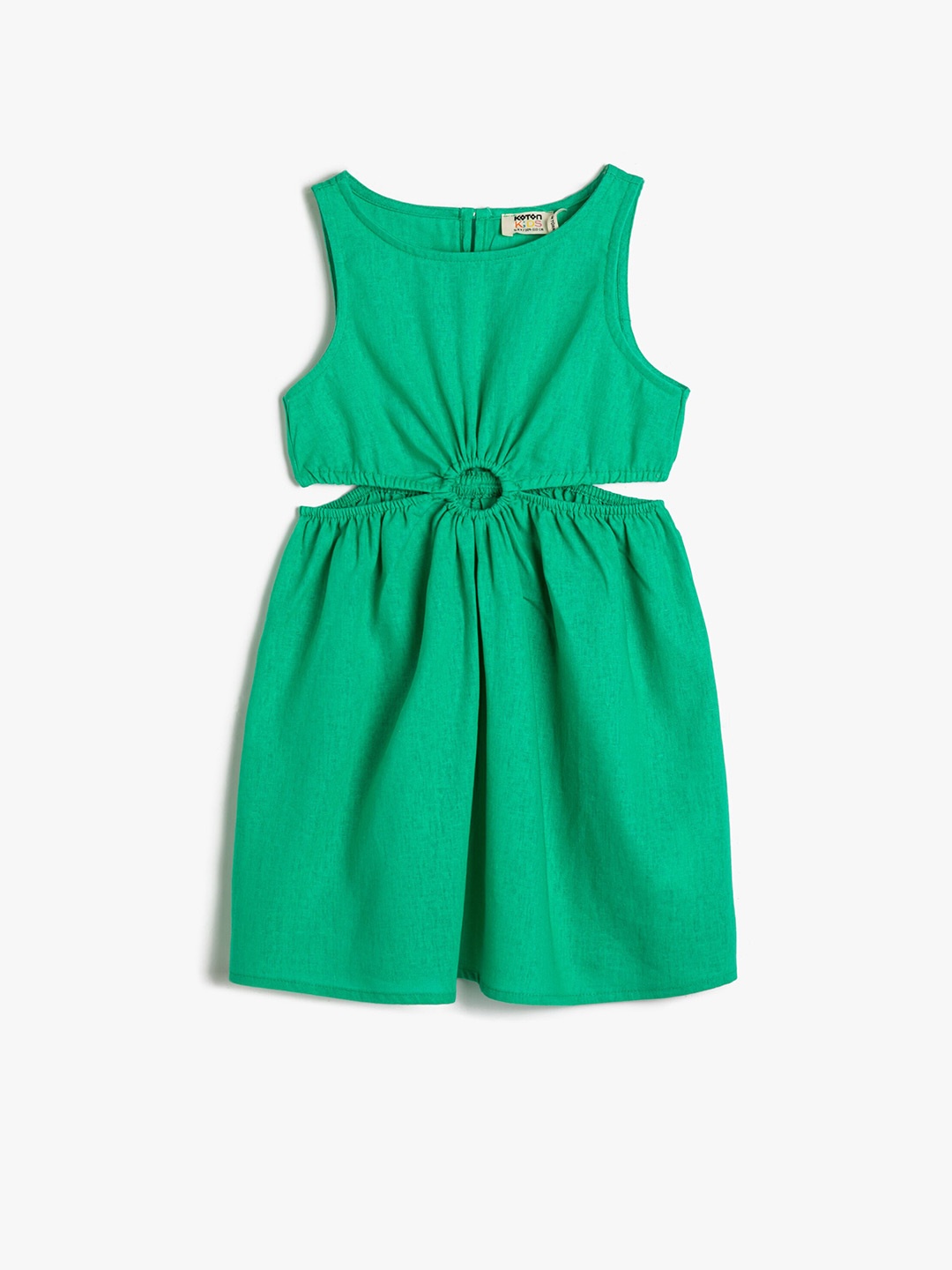 

Koton Girls Round Neck Sleeveless Linen Fit & Flare Dress, Green