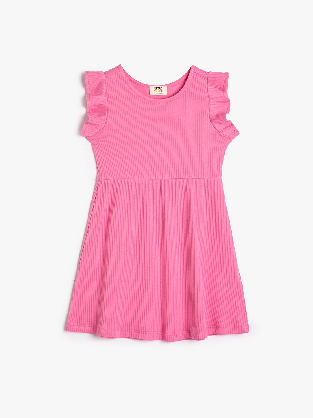 

Koton Girls Round Neck Flutter Sleeve Cotton Fit & Flare Dress, Pink