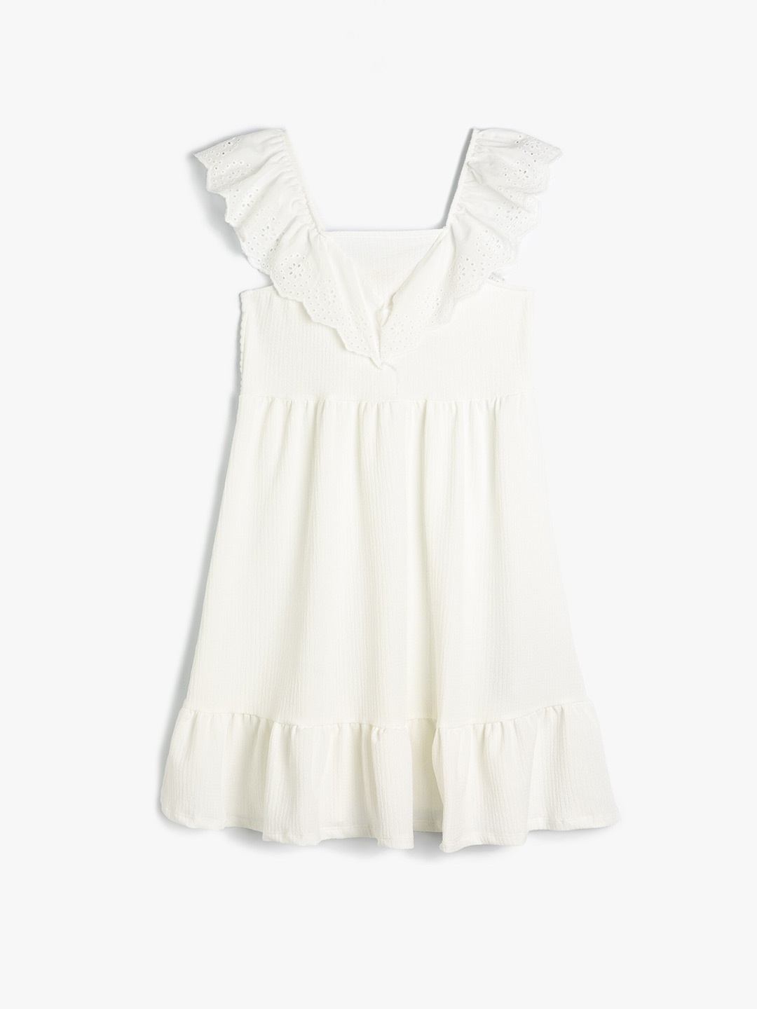 

Koton Girls Self Design Square Neck Flutter Sleeve A-Line Dress, White