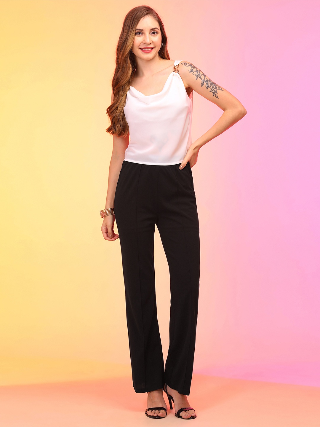 

Globus Stretchable High-Rise Flat Front Bootcut Trousers, Black