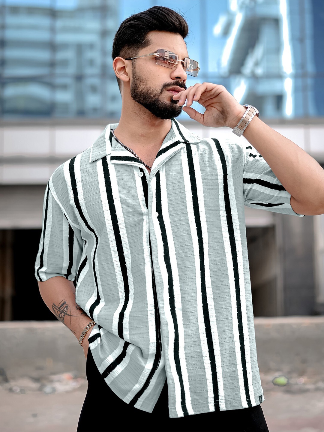 

Maniac Comfort Cuban Collar Opaque Casual Shirt, Grey