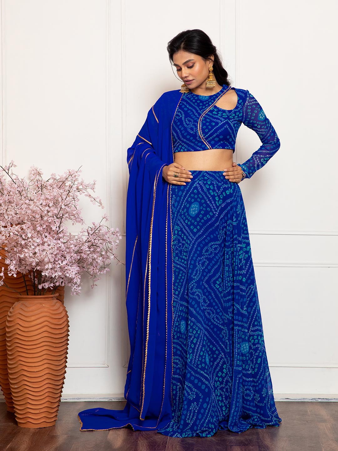 

NUD Bandhani Printed Ready to Wear Lehenga & Blouse With Dupatta, Blue