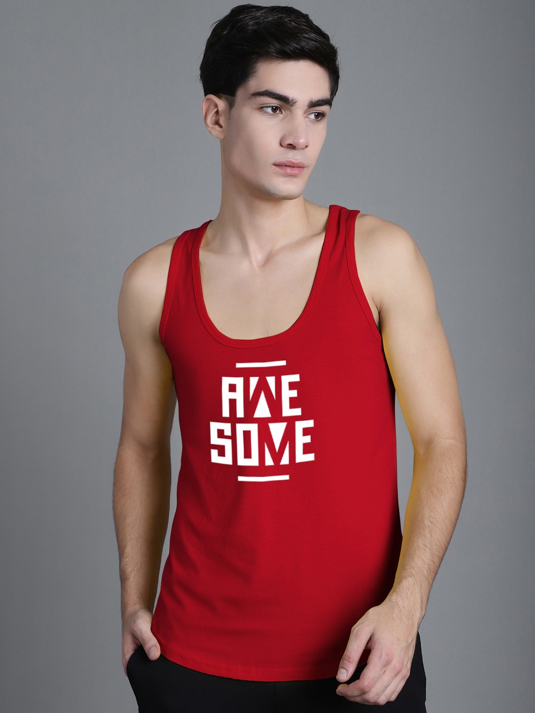 

FBAR Printed Cotton Gym Vests 02042024FBC390-03, Red