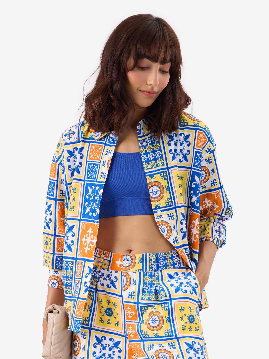 

The Souled Store Women Ethnic Motifs Printed Casual Oversized Shirt, Blue