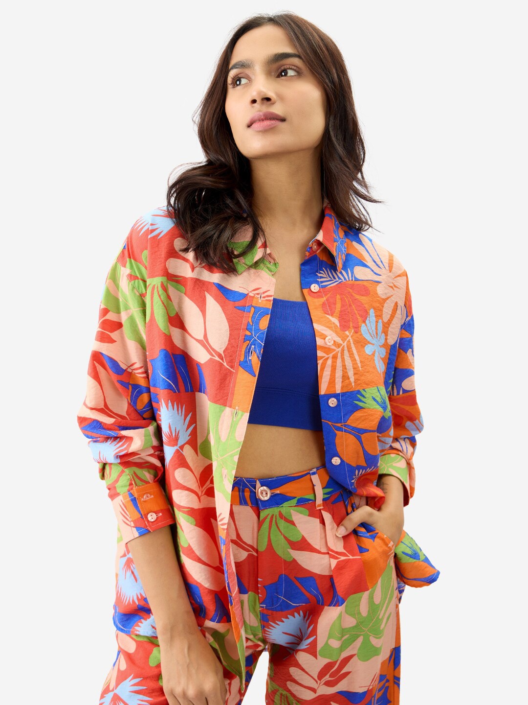 

The Souled Store Floral Printed Casual Oversized Shirt, Orange