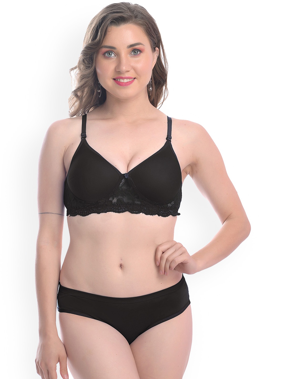 

PIBU Cotton Bra Panty Lingerie Set, Black