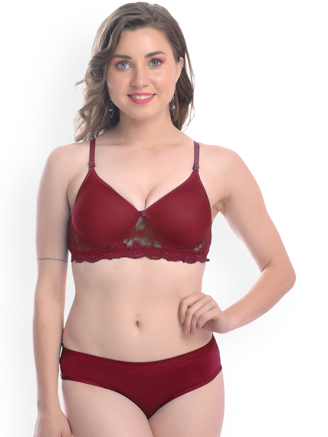 

PIBU Mid-Rise Breathable Cotton Bra & Panty Lingerie Set, Maroon