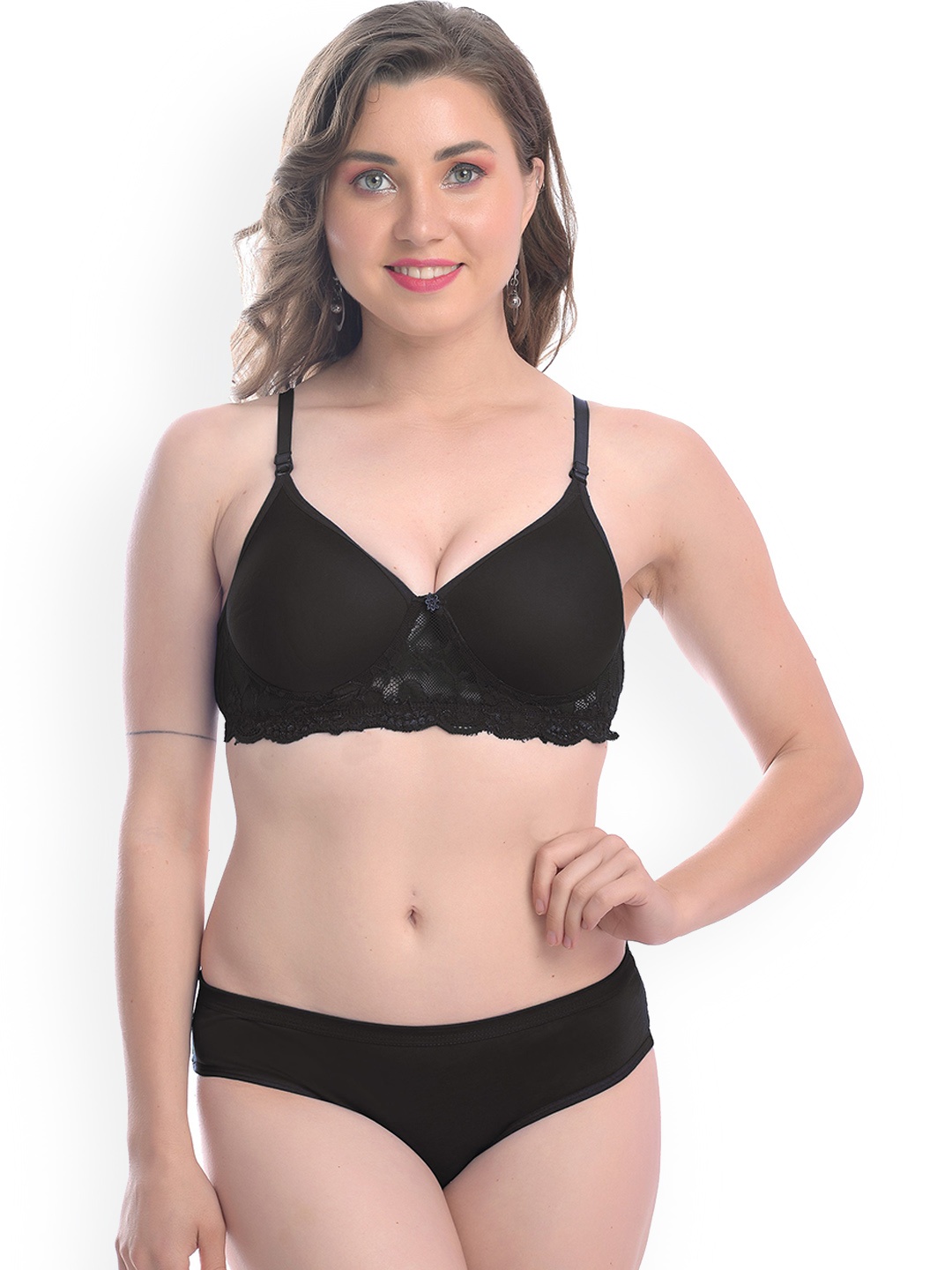 

AROUSY Lightly Padded Cotton Lingerie Set, Black