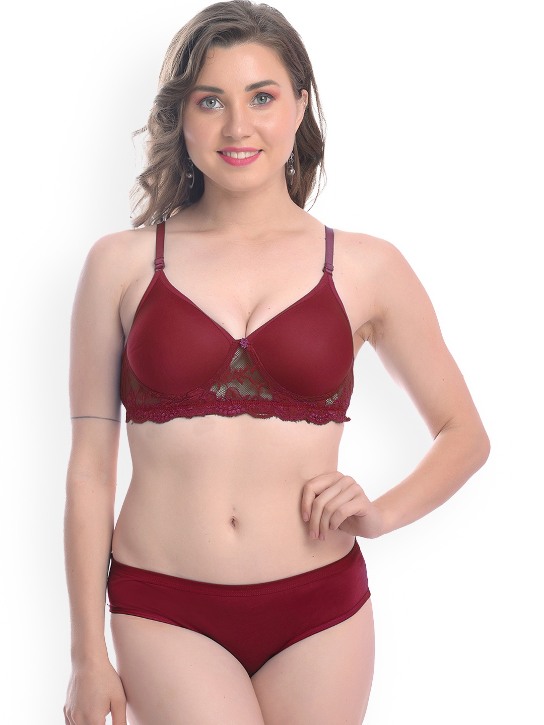 

AROUSY Lightly Padded Cotton Lingerie Set, Maroon