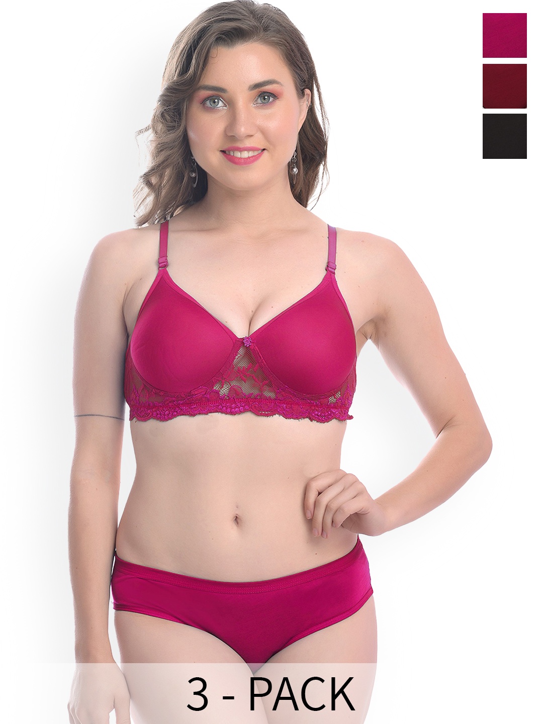 

Aamarsh Pack Of 3 Cotton Lingerie Set, Pink