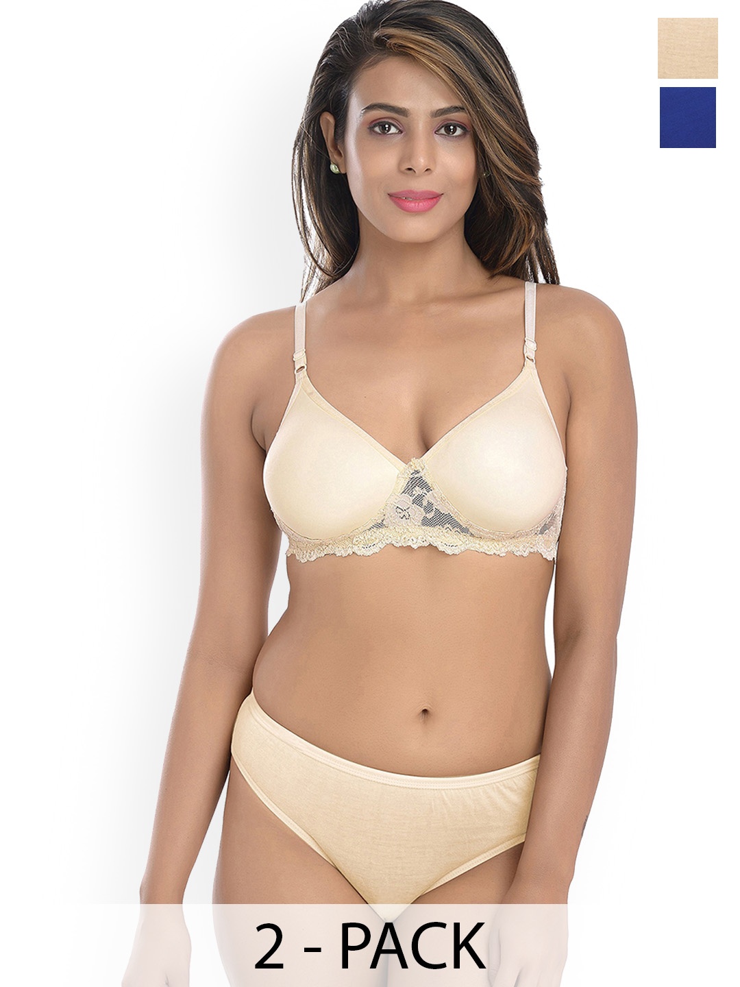 

Aamarsh Pack Of 2 Self Design Cotton Lingerie Set, Cream