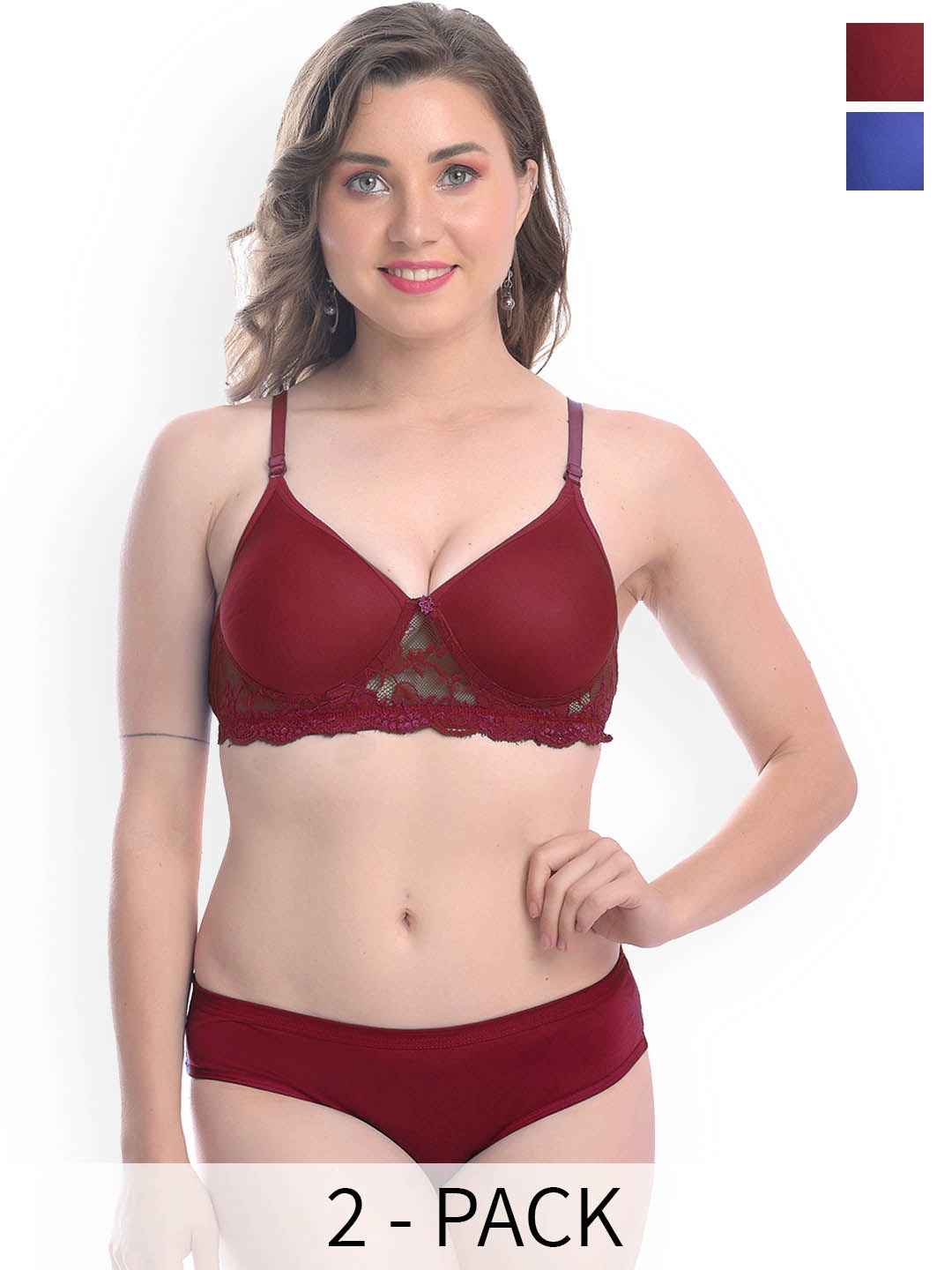 

Aamarsh Pack Of 2 Self Design Cotton Lingerie Set, Maroon