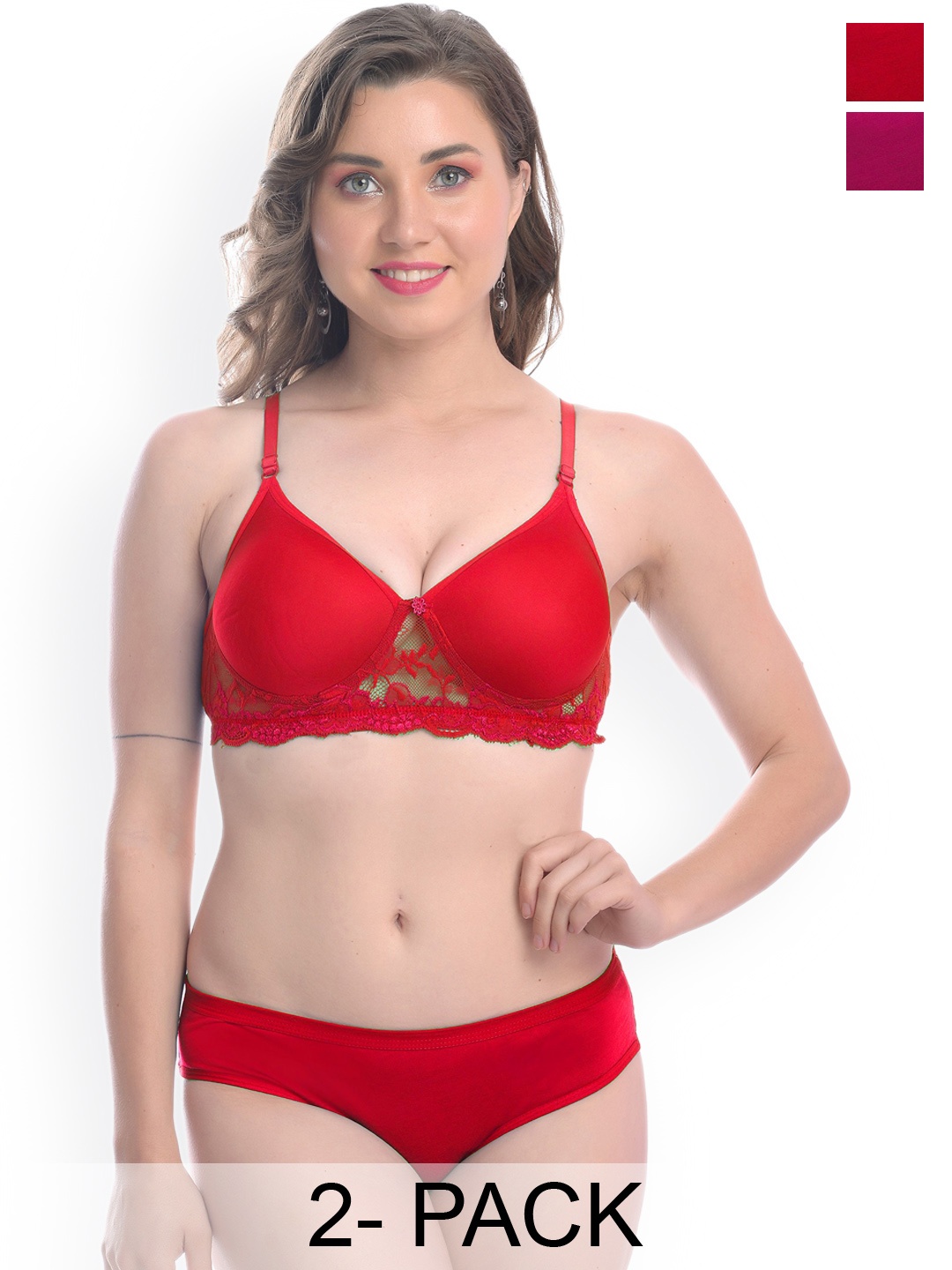 

Aamarsh Pack Of 2 Self Design Cotton Lingerie Set, Red