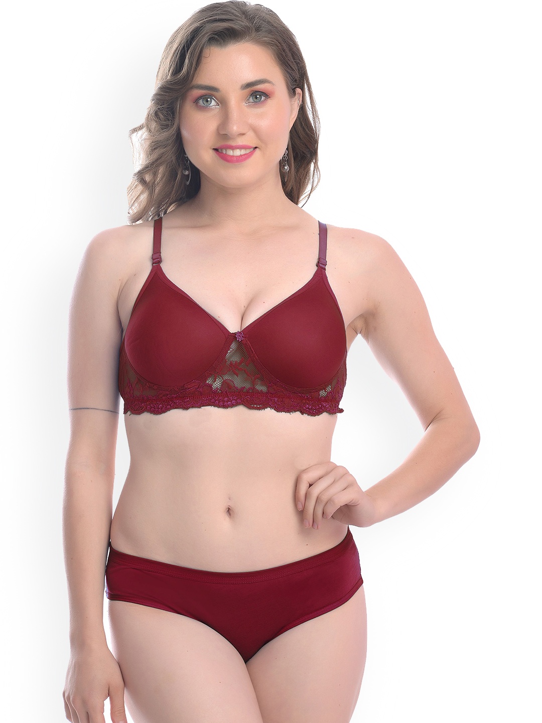 

Aamarsh Self-Designed Lace Cotton Lingerie Set, Maroon
