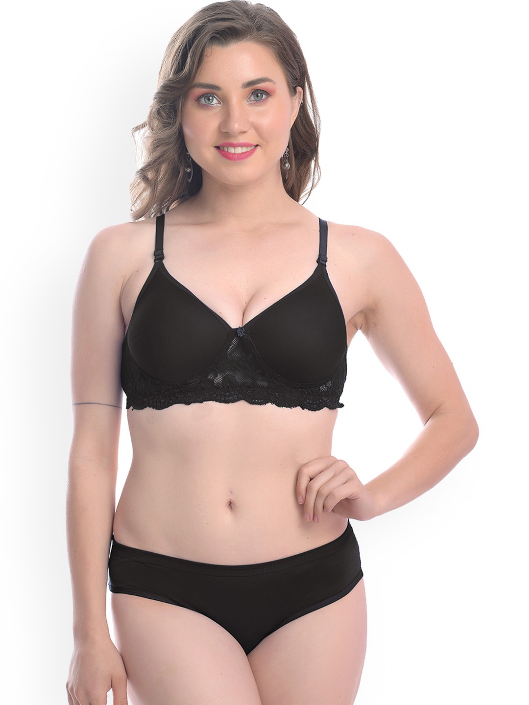 

Aamarsh Self Design Cotton Lingerie Set, Black