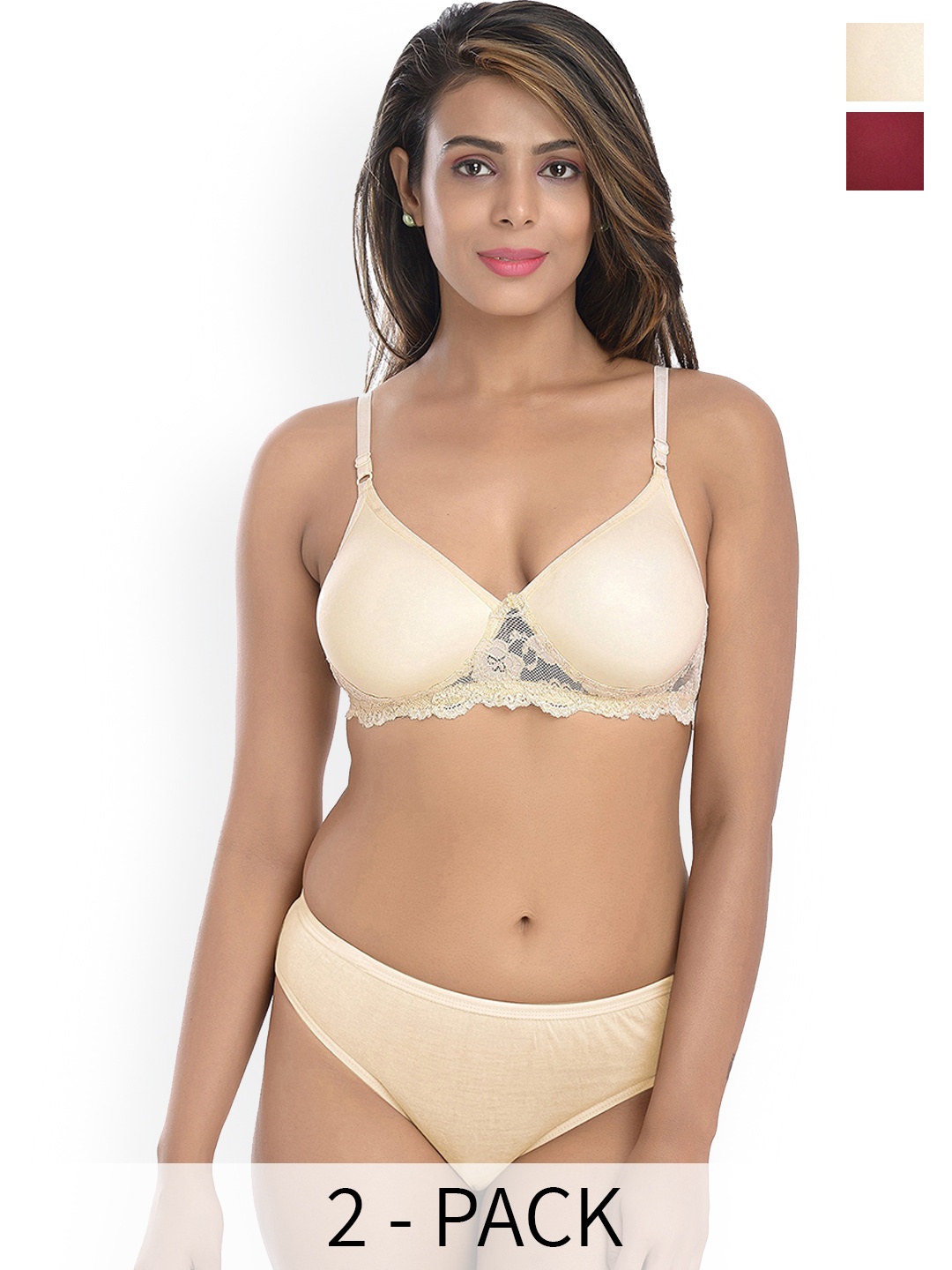 

Aamarsh Pack Of 2 Self Design Cotton Lingerie Set, Beige
