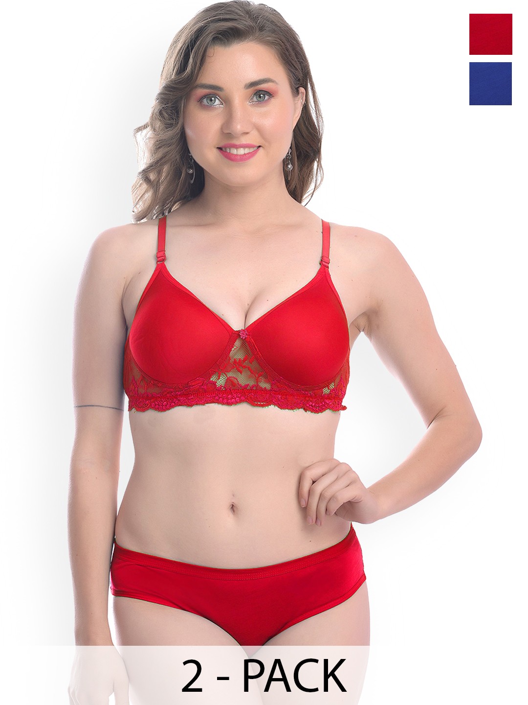 

Aamarsh Pack Of 2 Self Design Cotton Lingerie Set, Red