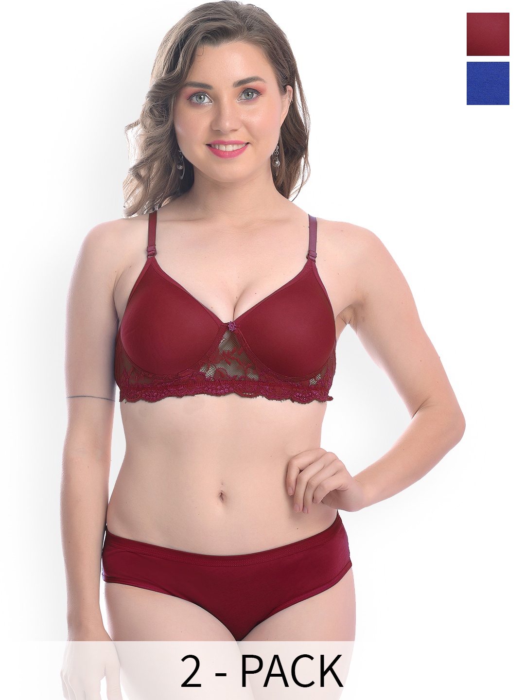 

In-Curve Pack of 2 Women Cotton Lightly Padded Non-Wired Lingerie Set, Blue