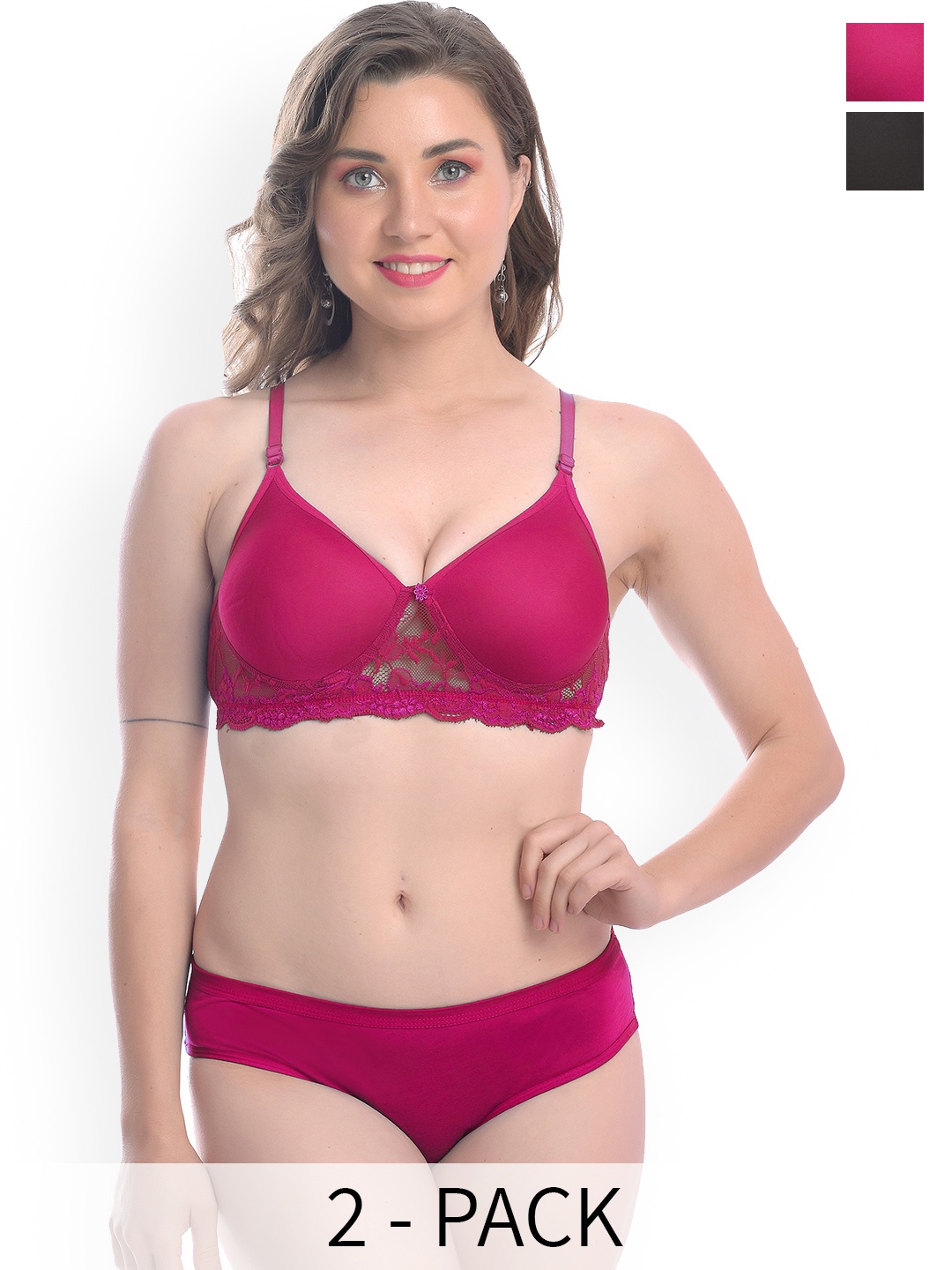 

In-Curve Pack Of 2 Self-Designed Lace Lingerie, Pink