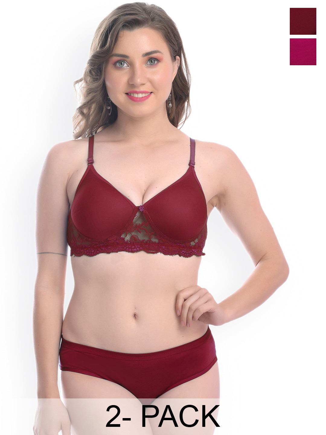 

In-Curve Pack Of 2 Lightly-Padded Lingerie Set, Pink