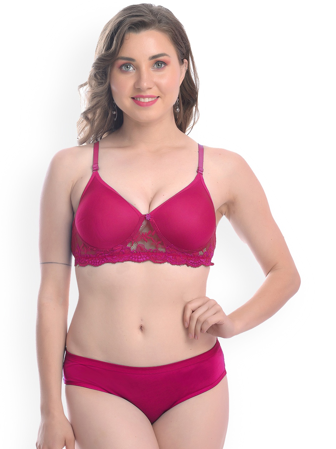 In-Curve Cotton Bra Panty Lingerie Set, Pink