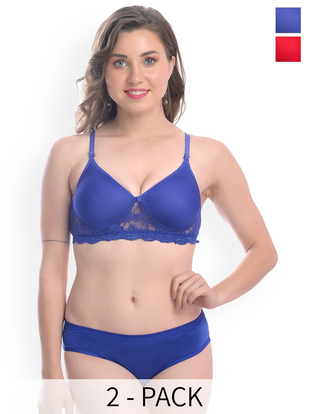 

In-Curve Pack Of 2 Lightly-Padded Breathable Lingerie Set, Red